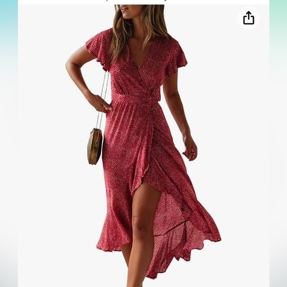 NWT, ZESICA Women's Bohemian Floral Printed Wrap,V-Neck,Short Ruffled Sleeve,XL - Picture 11 of 13